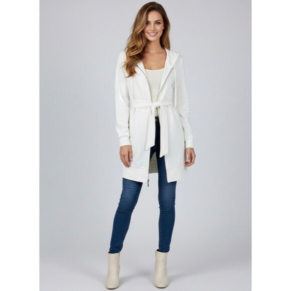 Vtg Victoria's Secret Cozy Long Hooded Zip Belted Cardigan Sweater • Y2K Coquett - Picture 2 of 16